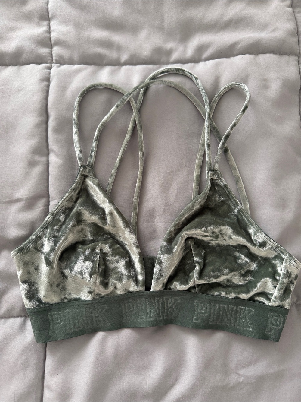 Small Victoria’s Secret pink velvet green bralette